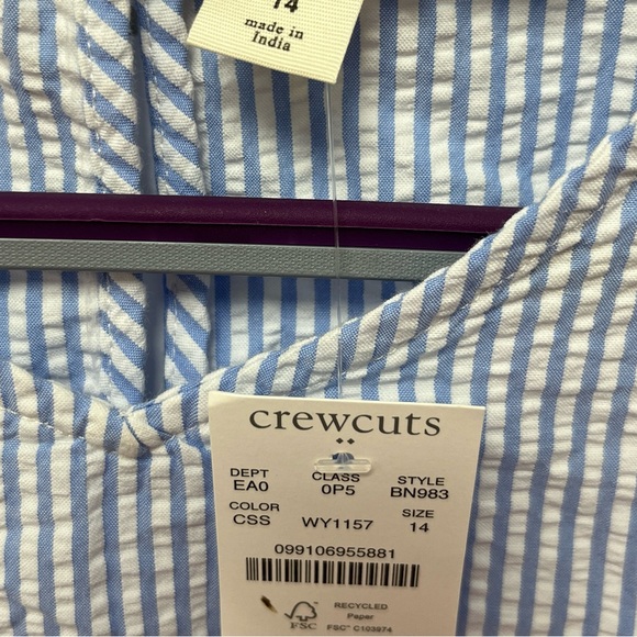 Crewcuts girls 14 blue stripe seersucker top blouse NWT - Picture 3 of 5